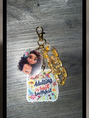 Floral "Adulting is Legit Bullshit" Keychain with Character Charm